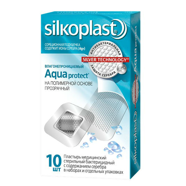 Пластырь медицинский на полимерной основе Silkoplast Aquaprotect, набор 10 шт