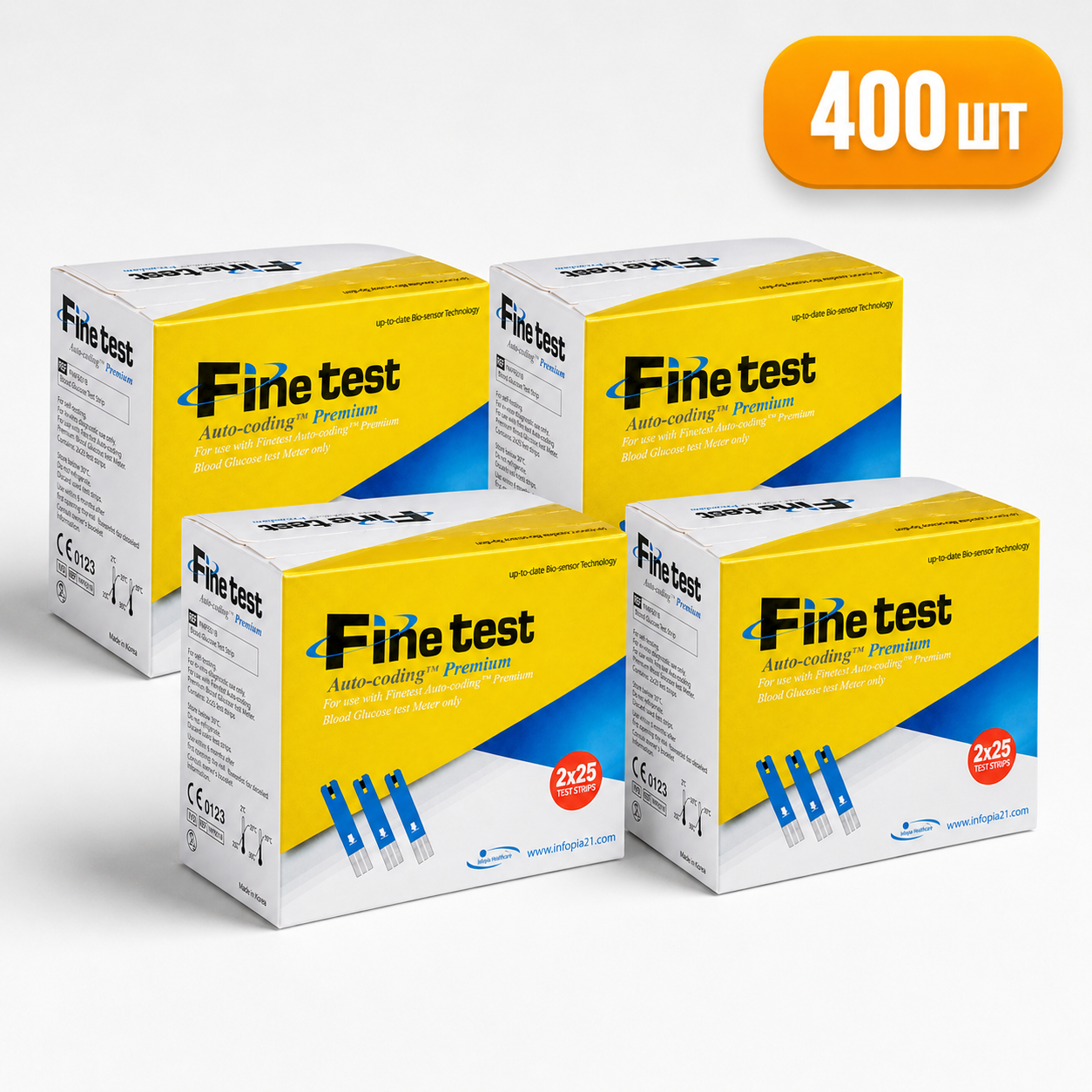 Тест-полоски для измерения уровня глюкозы в крови Finetest  Файнтест Auto-coding Premium, 400 шт