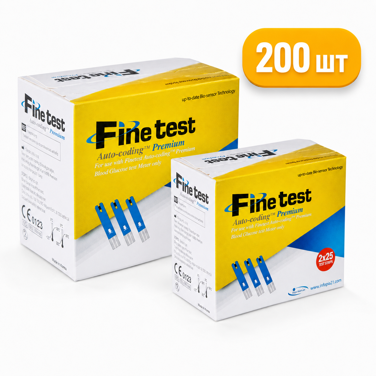 Тест-полоски для измерения уровня глюкозы в крови Finetest Файнтест Auto-coding Premium № 200