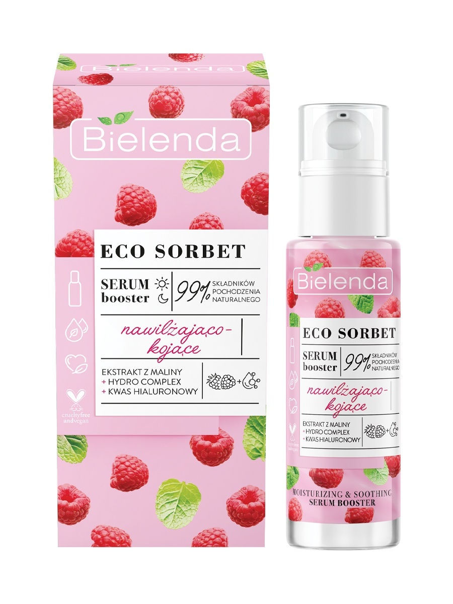 Увлажняющая и успокаивающая сыворотка для лица Bielenda Eco Sorbet Raspberry, 30 мл