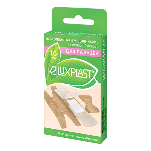 Пластыри медицинские Luxplast из нетканого материала для пальцев, 19 мм х 72 мм, 16 шт